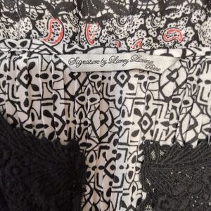 Larry Levine Paisley Tunic Top Lace V Neck Long Sleeve Boho Y2K Blouse ,